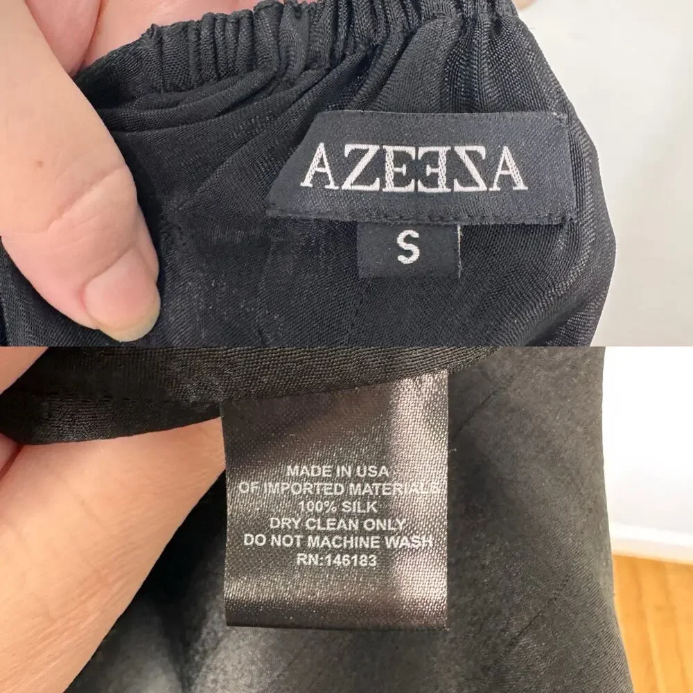 AZEEZA Winston Raw Silk Mini Dress Black High Low Halter Cocktail Party Size S - Picture 8 of 13